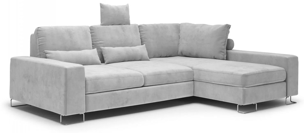 Coltar extensibil Opal, colt pe partea dreapta cu tapiterie din catifea, gri deschis