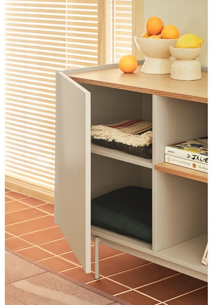 Comodă bej-natural joasă cu aspect de lemn de stejar 130x78 cm Otto – Teulat