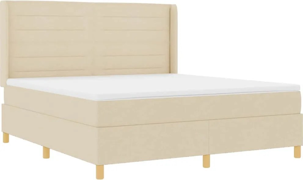 vidaXL Pat cu arcuri cu saltea cu headboard Crem 140 x 200 cm țesătură