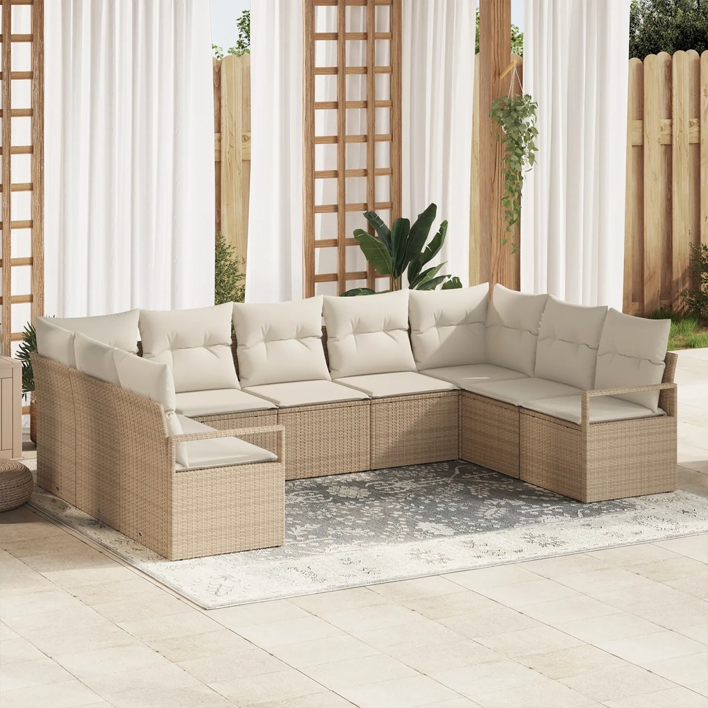 vidaXL Set de canapele pentru grădină 9 pcs Bej Rattan poli