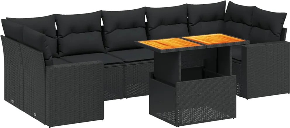 vidaXL Set mobilier de grădină cu perne, 8 piese, negru, poliratan