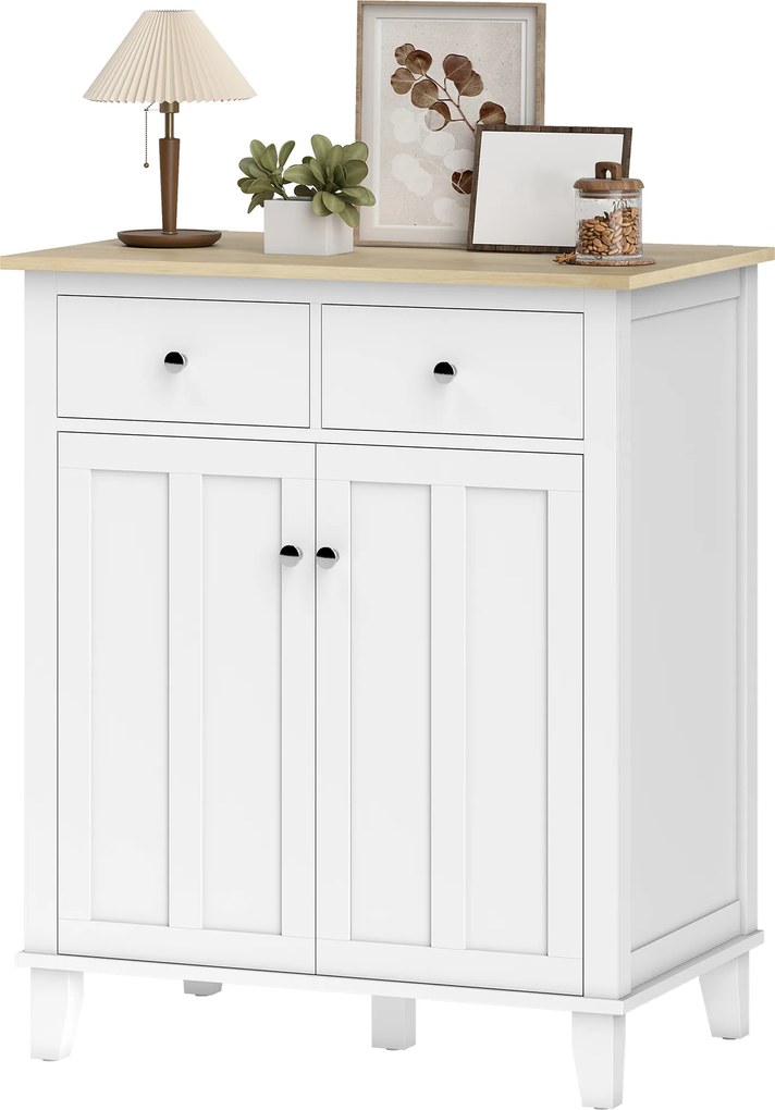 HOMCOM Bufet de bucătărie mobilier de depozitare pentru dormitor, salon birou cu 2 uși 2 sertare 76 x 48 x 91 cm alb | Aosom Romania