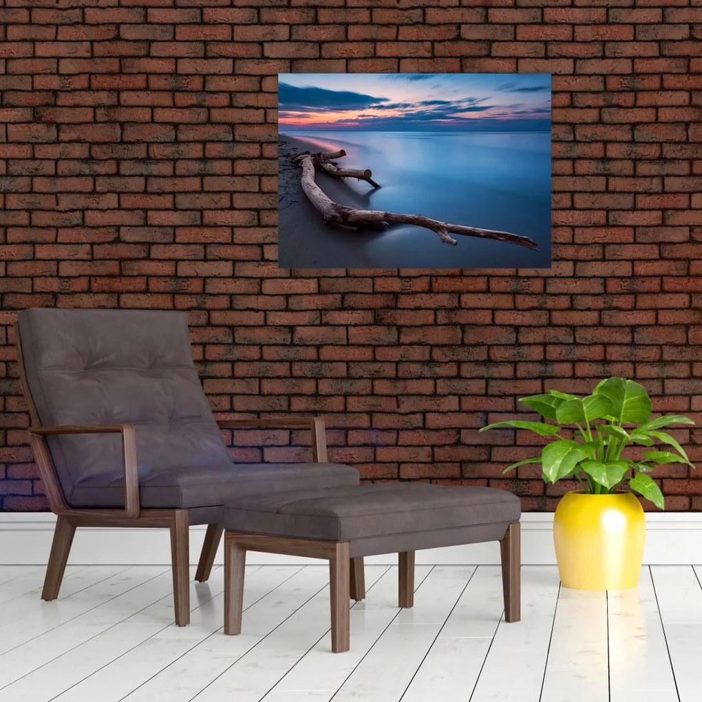 Tablou pe sticlă cu plaja în apus de soare (70x50 cm)
