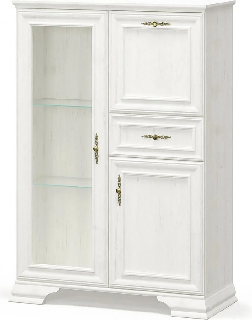 Vitrina living clasica IRYS, pin alb anderson, PAL laminat, 93x39x133