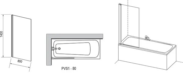 Ravak 79840C00Z1 - Paravan pentru cadă 80x140 cm crom lucios