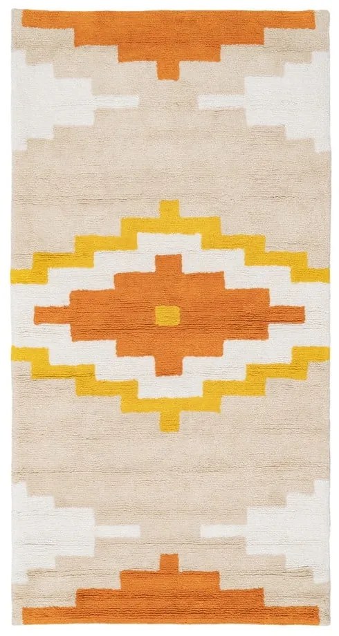 Covor tip traversă portocaliu lavabil din bumbac 90x175 cm Azteca – Ixia