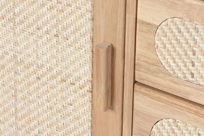 Bufet natur din metal , lemn de cauciuc si rattan , "Natqi"