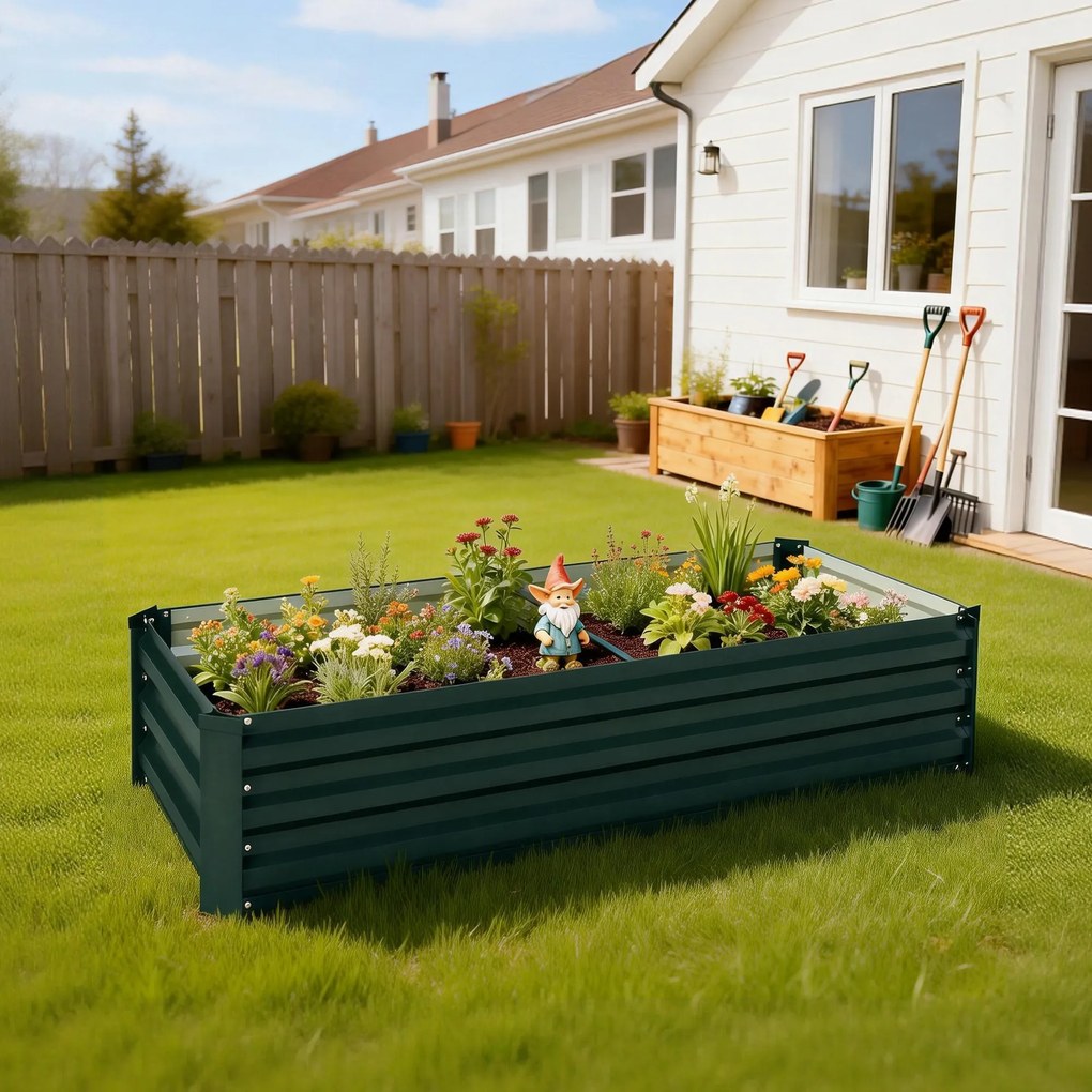 Outsunny Ghiveci dreptunghiular pentru grădină din oțel galvanizat margine de siguranță și fund deschis 150x70x30cm verde | Aosom Romania