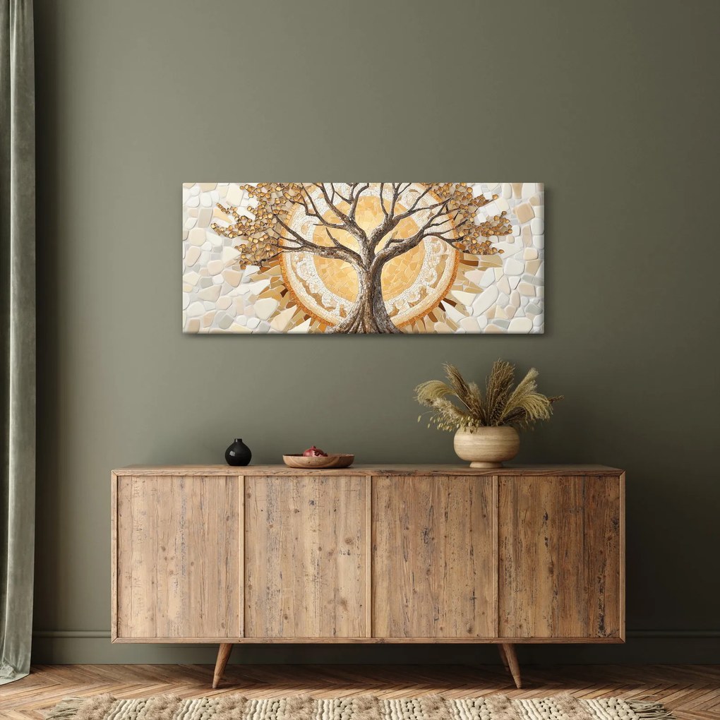 Tablou – Arborele vieții auriu în mozaic (120x50 cm)