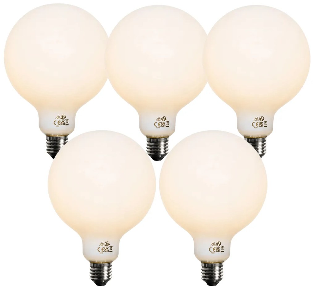 Set de 5 becuri LED E27 dimabile, opale, G125, 5W, 450 lm, 2700K