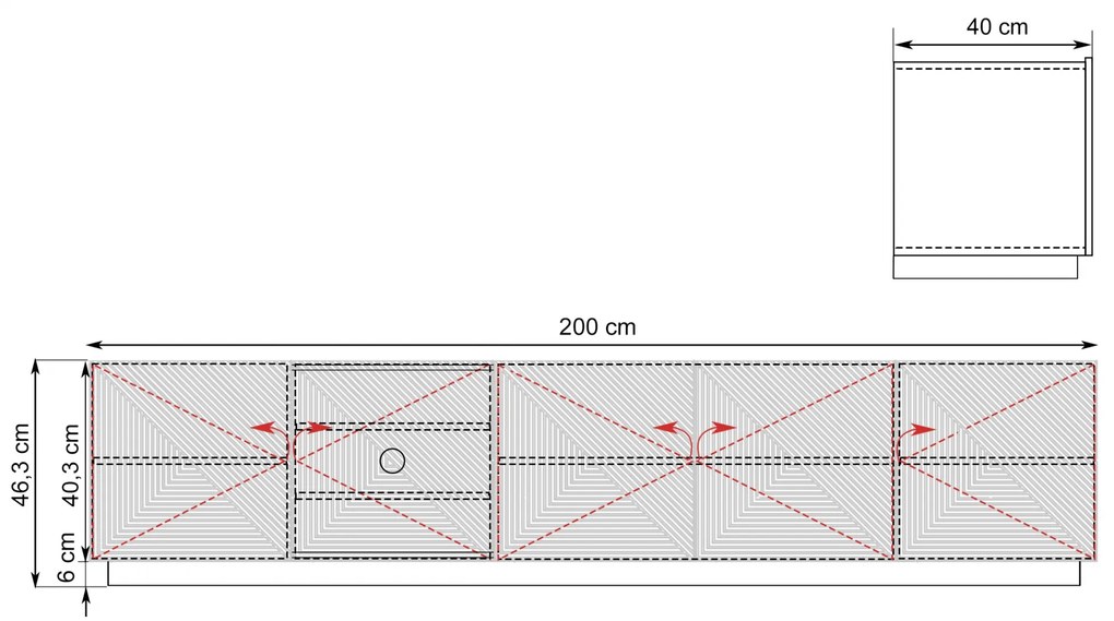 Comodă TV Asha 200 cm - artizanal / negru mat