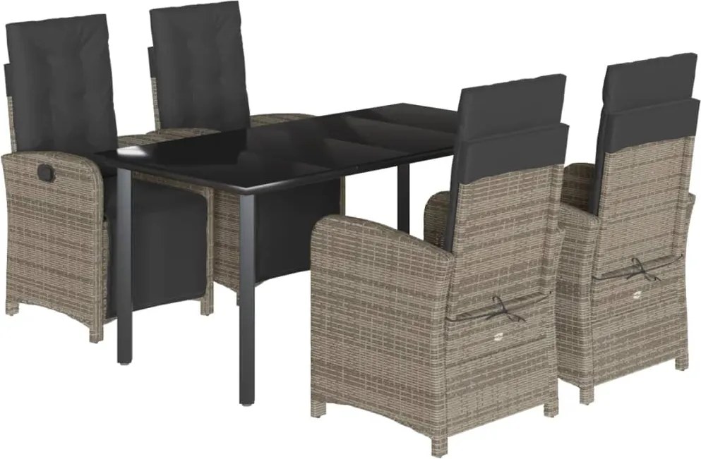 vidaXL Set mobilier de grădină cu perne, 5 piese, gri, poliratan