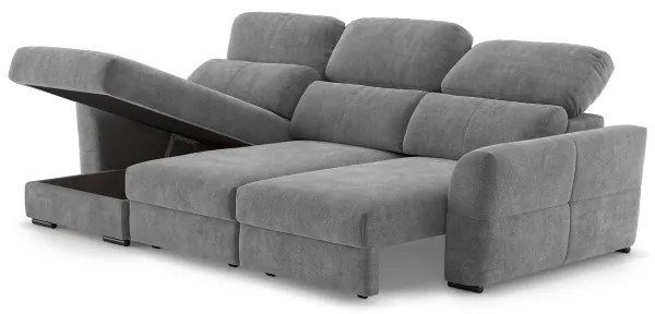 Canapea colțar extensibilă TRENTO, 3 locuri, reversibilă, cu spațiu de depozitare, gri