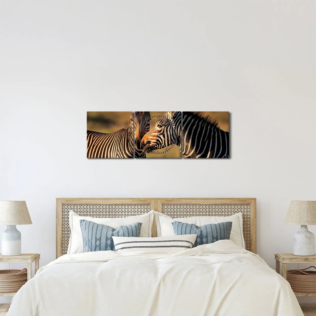 Tablou - Două zebre (cu ceas) (90x30 cm)