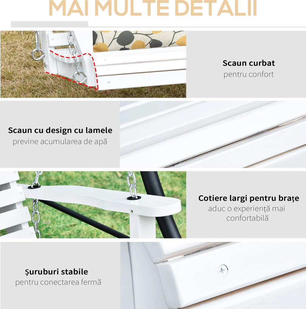 Outsunny Leagăn Suspendat pentru Exterior din Lemn de Brad cu Măsuță Rabatabilă și Suporturi pentru Pahare, Leagăn pentru Grădină sau Terasă cu 2-3 Locuri, Alb | Aosom Romania