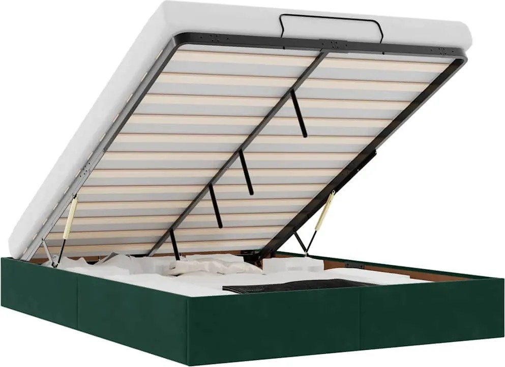 vidaXL Cadru de pat otoman fără saltea verde închis 140x200 cm catifea