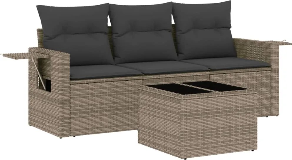 vidaXL Set canapea de grădină cu perne, 4 piese, gri, poliratan