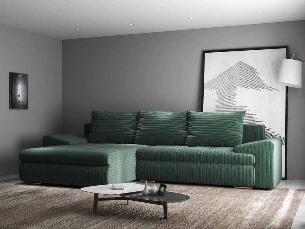 Colțar extensibil dumonde cu ladă de depozitare si sezut confortabil din spuma high-density, Leonardo Ambience Verde 260x185 cm