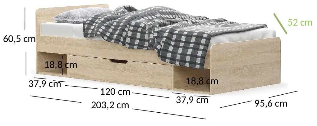 Pat de o persoană 90 cm Terrell (Stejar sonoma) (fără saltea și somieră). 1053299