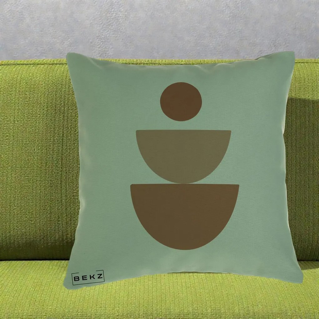 Perna Decorativa Geometric Boho Semicerc Stivuit, 40x40 cm, Verde, Husa Detasabila, Perna Inclusa, BEKZ®
