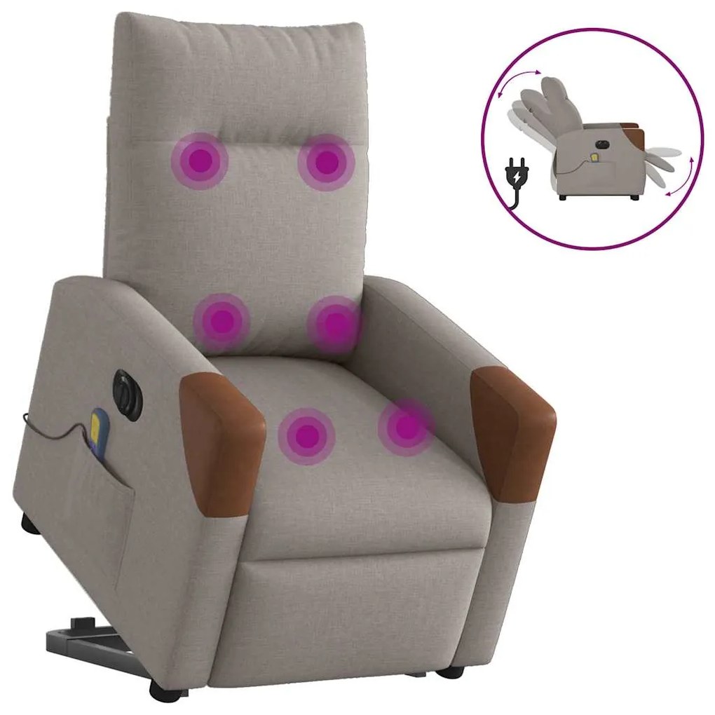 vidaXL Fotoliu electric masaj rabatabil cu ridicare, gri taupe, textil