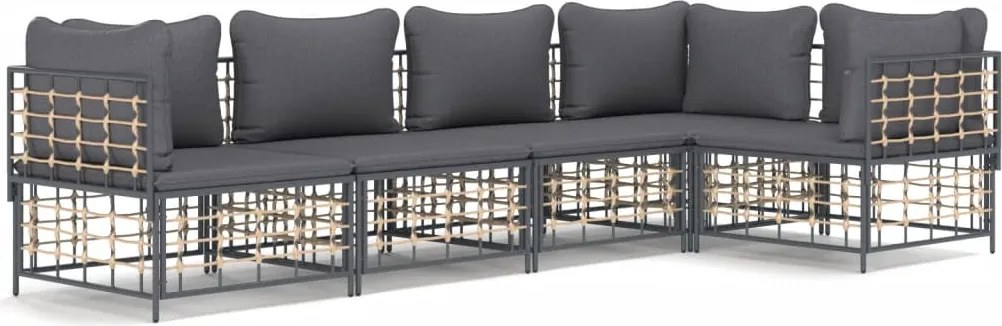 vidaXL Set șezlonguri de grădină 5 piese cu perne, antracit, poliratan