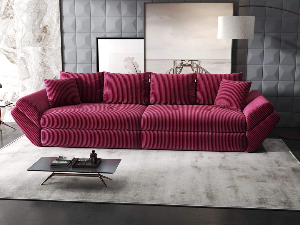 Canapea extensibilă dumonde cu ladă de depozitare si sezut confortabil din spuma high-density, Loana Zoom Rosu 300x100 cm