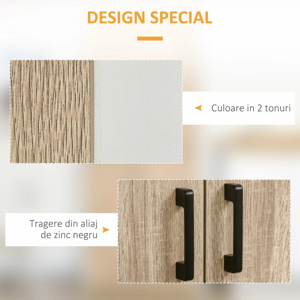 HOMCOM din lemn MDF dulap cu 4 rafturi reglabile, 4 usi si dispozitiv anti-basculare, 80x40x182cm, crem si alb | Aosom Romania