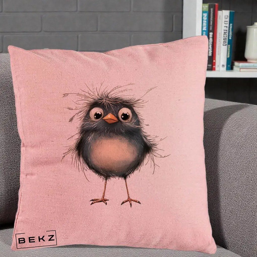 Perna Decorativa Pui Negru Zbarlit cu Pene Fine, 40x40 cm, Roz, Husa Detasabila, Perna Inclusa, BEKZ®
