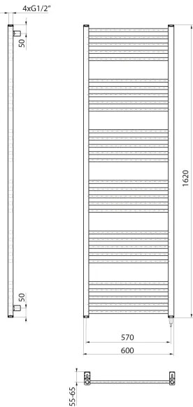 Sapho - Uscător electric pentru prosoape METRO-E, 800 W/230 V, 60 x 162 cm, alb