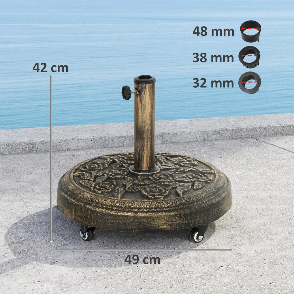 Outsunny Bază Rotundă pentru Umbrelă de Exterior, 21 kg, Bază din Rășină cu Roți și Suport pentru Umbrele de 3,3 cm/3,8 cm/4,8 cm, pentru Grădină, Terasă, Piscină, Bronz | Aosom Romania