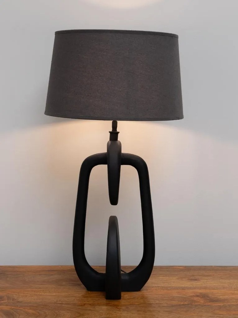 Lampa de masa, negru, cu abajur gri, din in, Disc