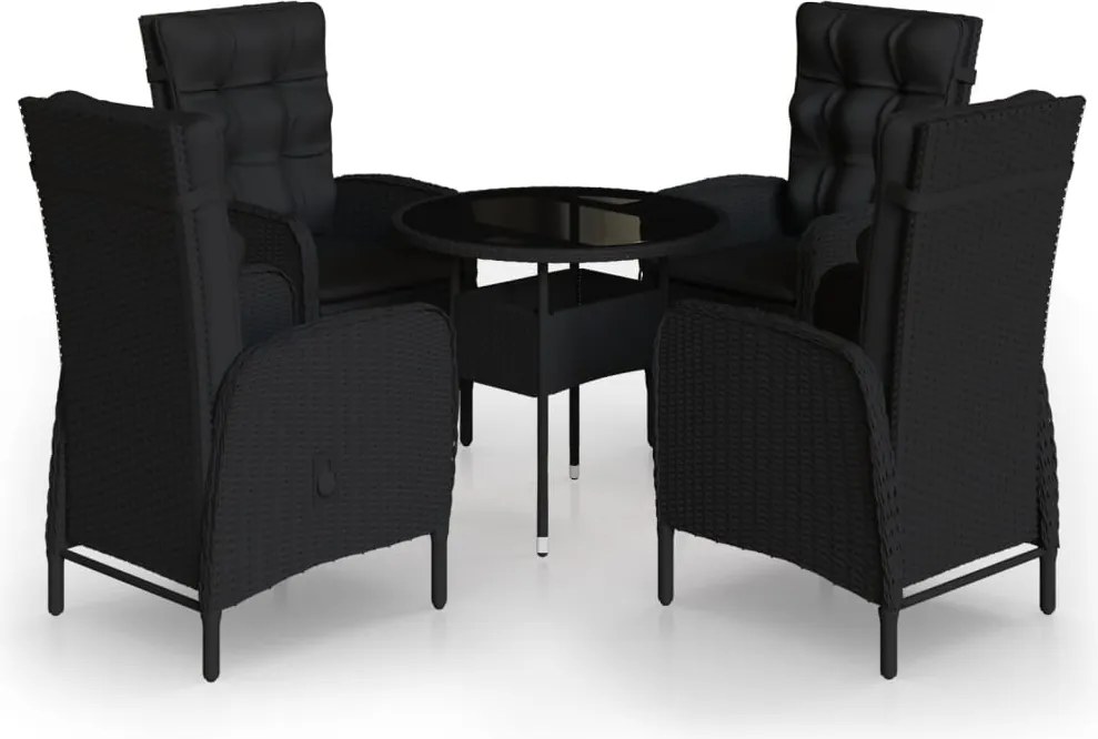 vidaXL Set bistro de grădină, 5 piese, negru, poliratan