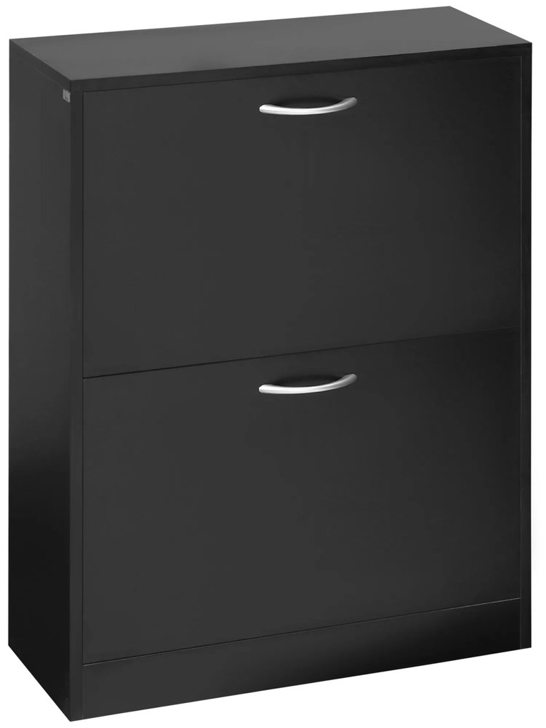 HOMCOM Dulap de Pantofi Mobilier Scară dim. 60L x 24l x 80H cm 2 Uși Batante Negru | Aosom Romania