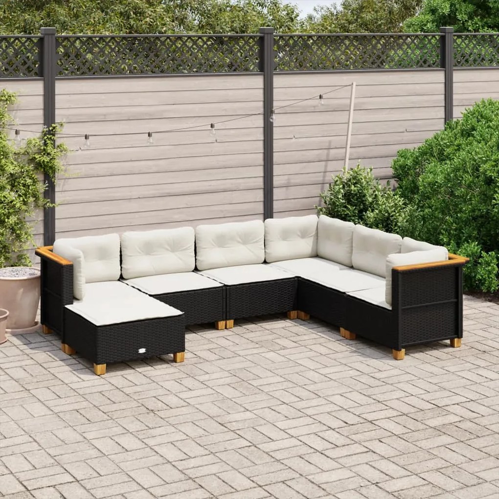 vidaXL Set canapele de grădină cu perne, 7 piese, negru, poliratan