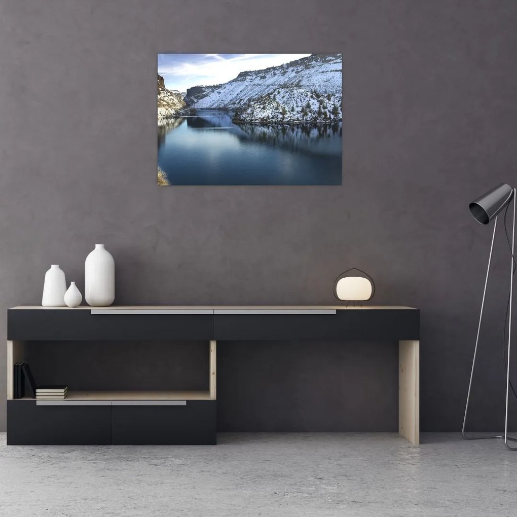 Tablou - peisaj de iarnă cu lac (70x50 cm)