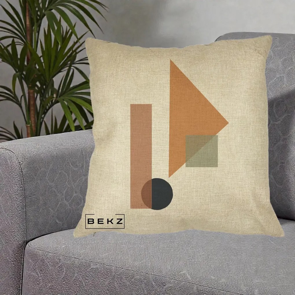 Perna Decorativa Geometric Bauhaus Triunghi, 40x40 cm, Crem, Husa Detasabila, Perna Inclusa, BEKZ®