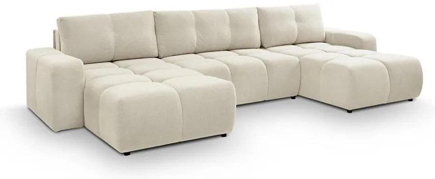 Colțar extensibil tapițat ALMADA, în formă de U, cu spațiu de depozitare, bej