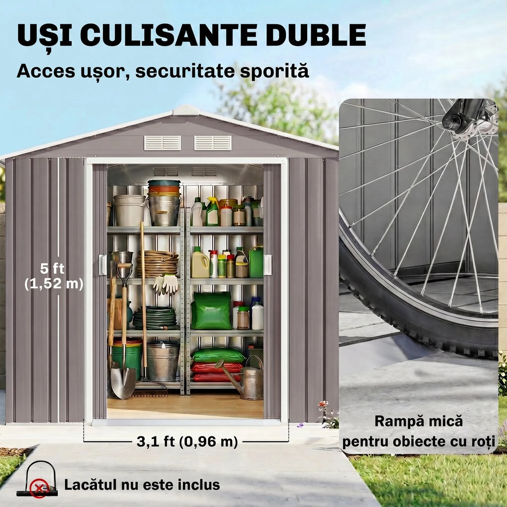 Outsunny Magazie Gradina - Căsuță de Grădină Metal 213x130x185 cm cu Uși Glisante | Aosom Romania