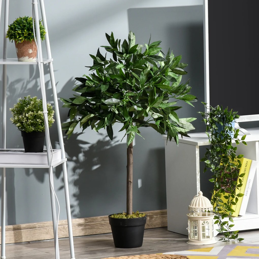 Outsunny Set de 2 Arbori de Dafin în Ghiveci, Plante Artificiale din Plastic pentru Interior și Exterior, Ø16x90A cm, Verde  | Aosom Romania