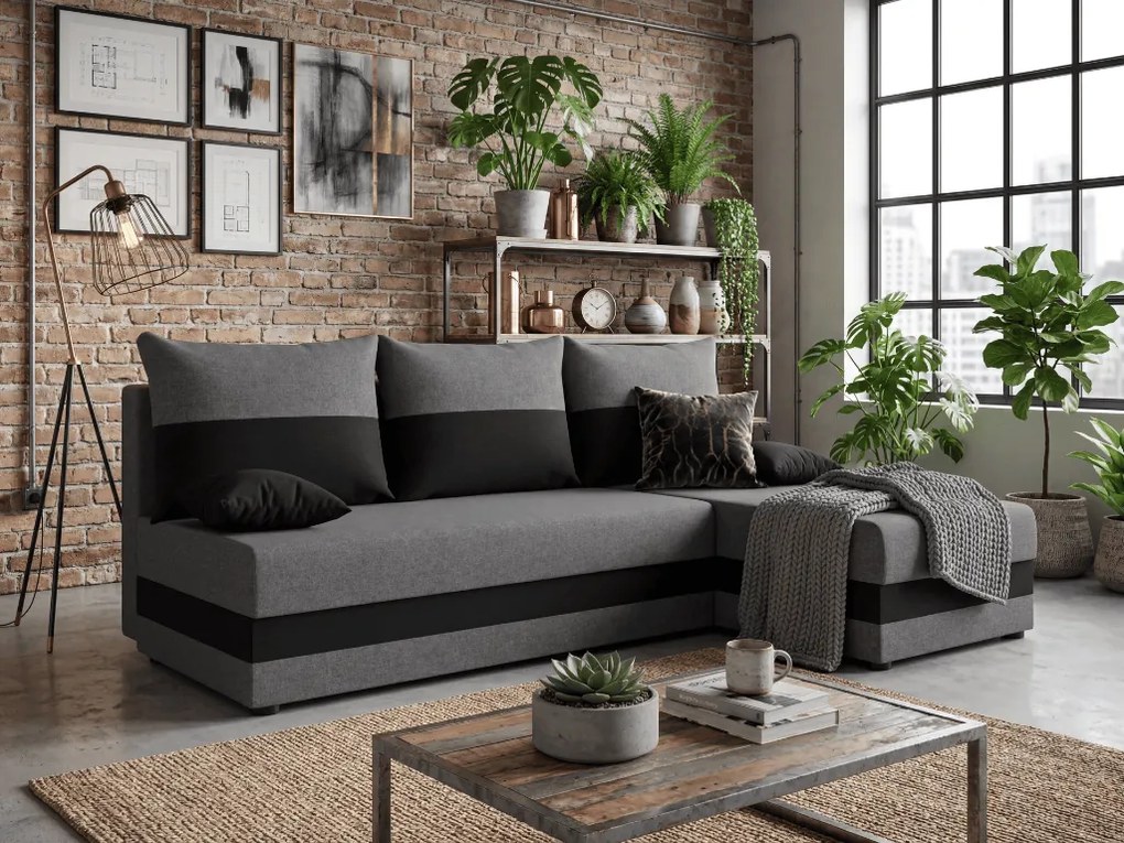 Coltar extensibil reversibil in forma de L VALERIO SLIM 200x140 cm, gri inchis/antracit + 2 perne CADOU