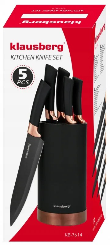 Set de cuțite cu suport Klausberg KB 7614, 6 piese, mânere ergonomice, oțel inoxidabil, negru