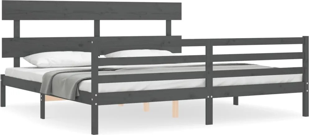 vidaXL Cadru pat cu tăblie 200x200 cm, gri, lemn masiv