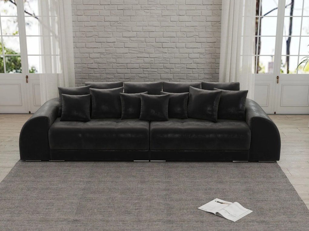 Canapea extensibilă dumonde cu 2 lăzi de depozitare si sezut confortabil din spuma high-density, Verona Madagaskar Black 310x100 cm