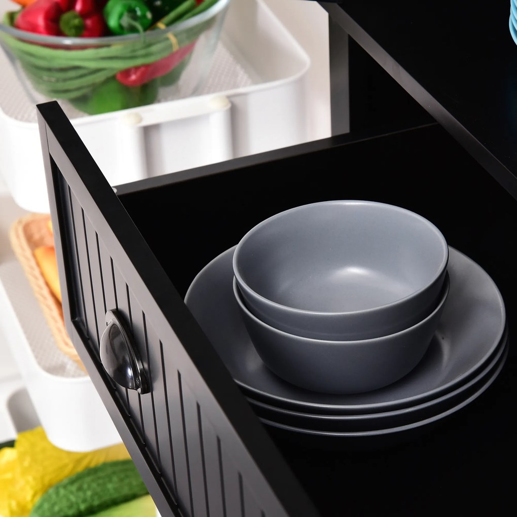 HOMCOM Armoarie de bucătărie bufet de bucătărie multi-spații de depozitare rafturi reglabile 4 uși și sertar mare 76,2 x 40,2 x 183 cm negru | Aosom Romania