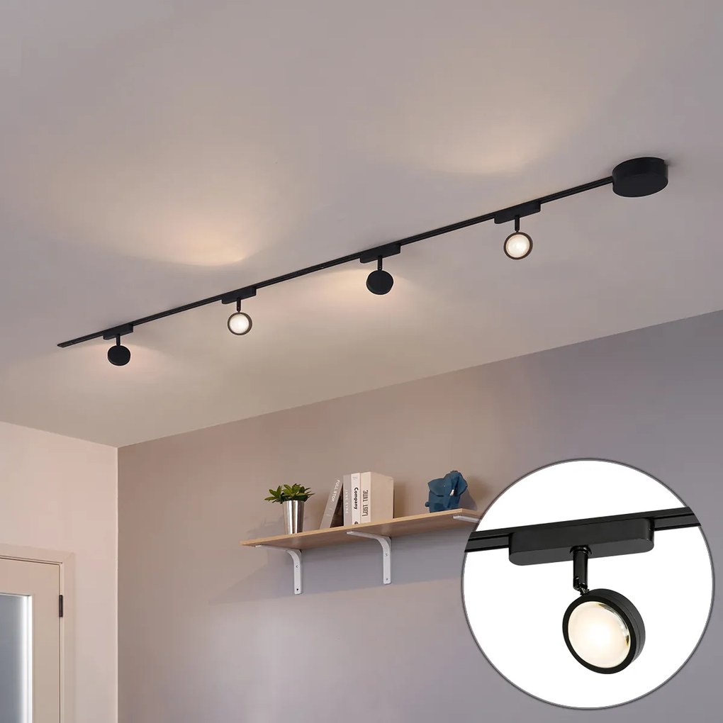 Sistem modern de iluminat pe șine cu 4 spoturi negre monofazate - Magnetic Lance