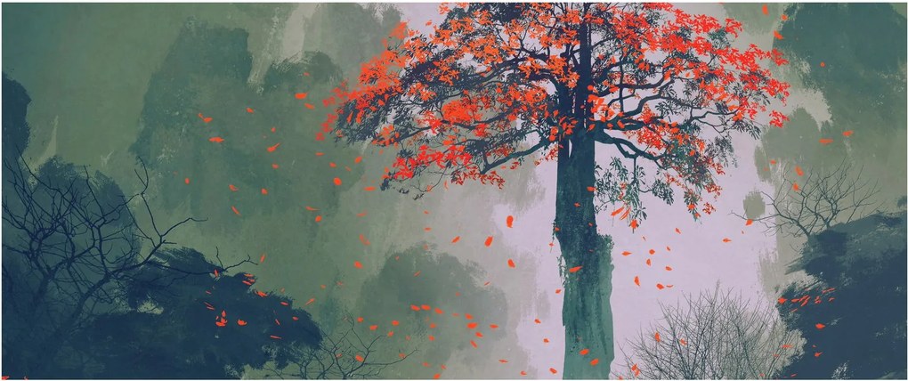 Tablou - Copacul roșu singuratic (120x50 cm)