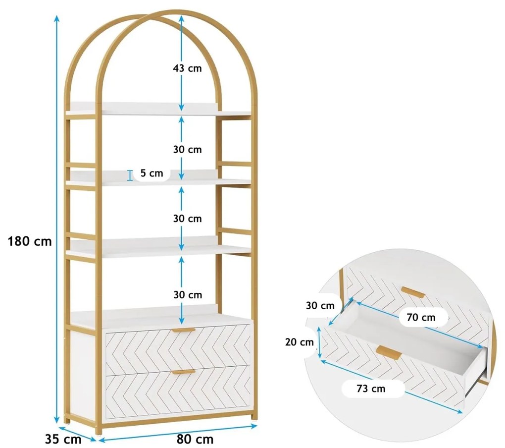 RAAU13 - Raft curbat, 80 cm, rafturi pentru birou, dulap hol, living, baie - Auriu - Imitatie Marmura