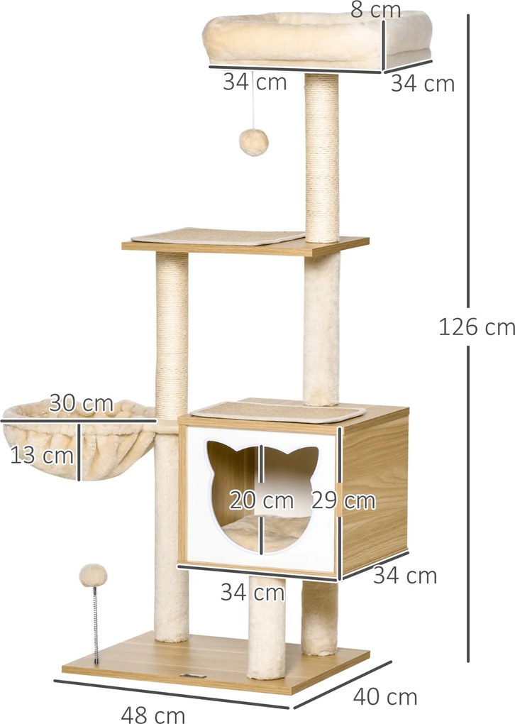 PawHut Zgârietoare pentru Pisici cu 2 Stâlpi, Căsuță, Hamac, Pat și 2 Mingi | Aosom Romania