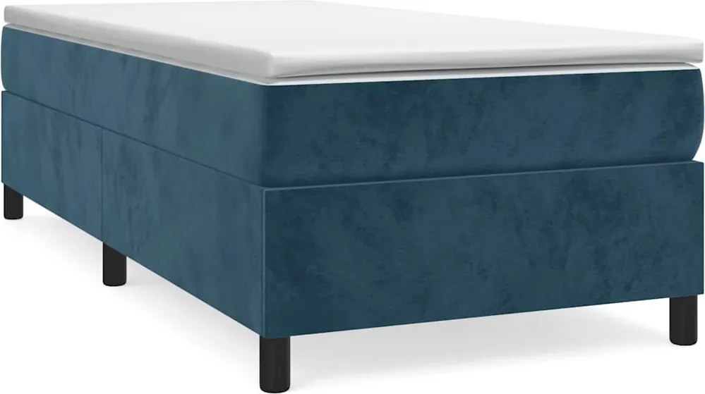vidaXL Pat box spring cu saltea, albastru închis, 90x200 cm, catifea